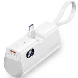 Vention FHQW0 Powerbank 4800mAh 22.5W Blanco con Cables Integrados Tipo-C y Lightning y Pantalla LED
